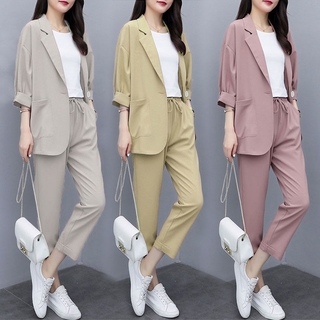 Bộ Đồ Thời Trang 2 Món Áo Khoác + Quần Dài Dáng Rộng Cỡ Lớn Thoải Mái Cho Nữ