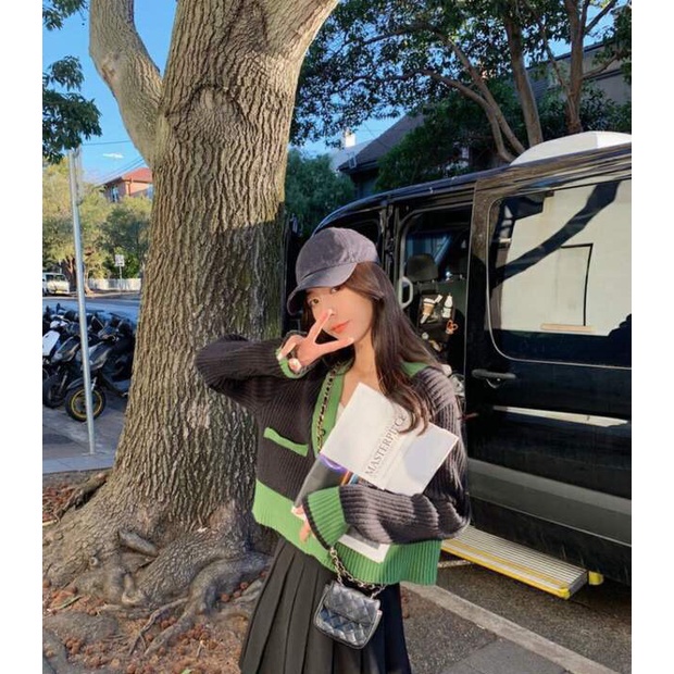 SUXI Áo khoác cardigan dệt kim mỏng dáng ôm phong cách retro thời trang mùa thu cho nữ