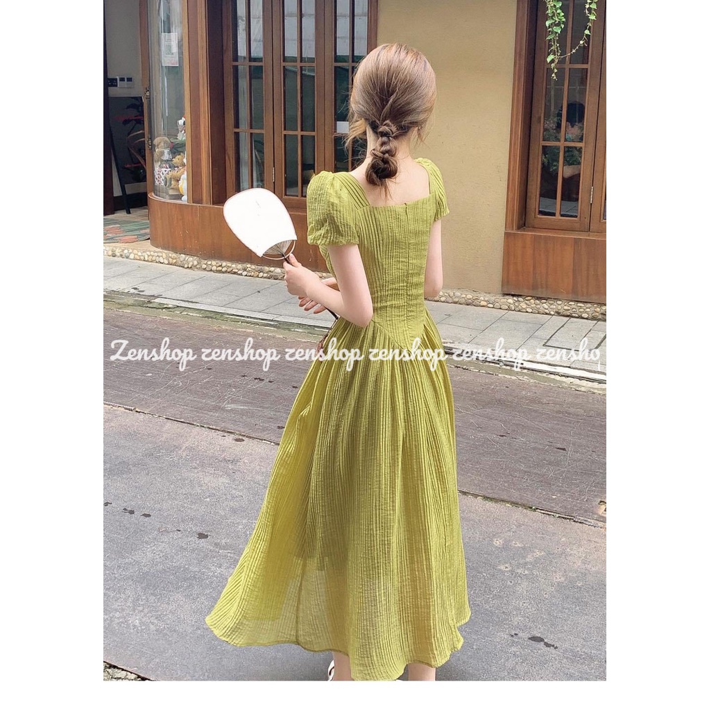 Đầm tay phồng cúp ngực dáng xòe dài siêu xinh - Green dress