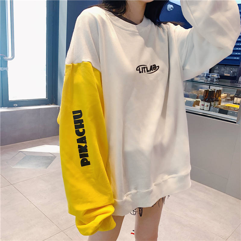 Pokemon pikachu print long sleeve Sweatshirts INS Korean style loose women casual clothes | BigBuy360 - bigbuy360.vn