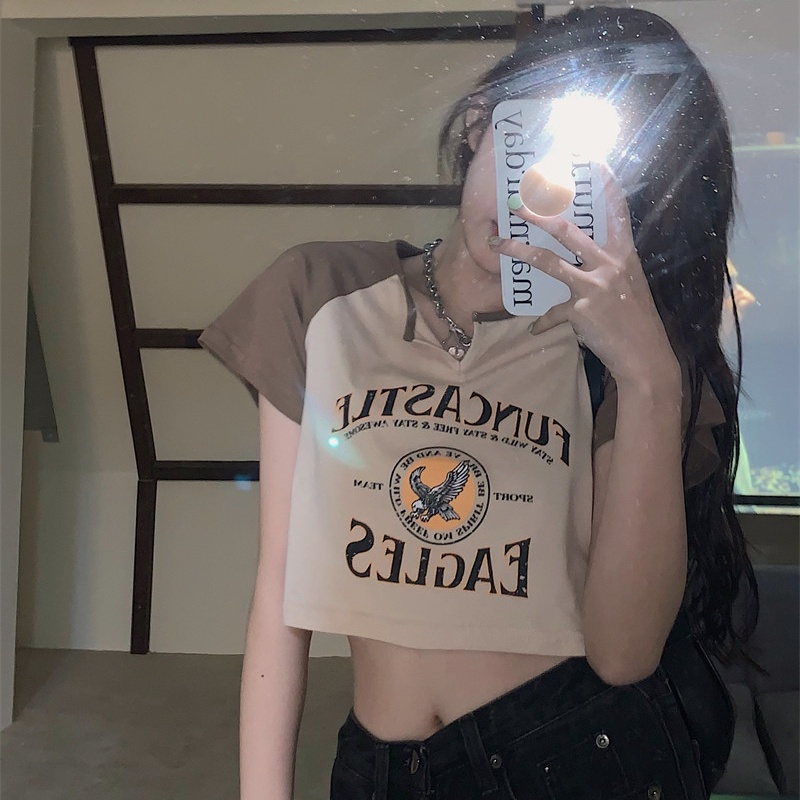 SUXI Áo Thun Lửng Tay Ngắn Dáng Ôm In Chữ Thời Trang Mùa Hè Cho Nữ