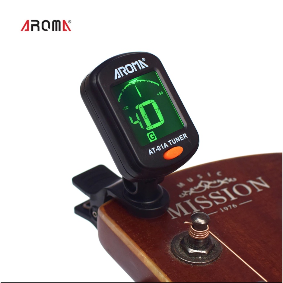 Máy Lên Dây Tuner Aroma AT01A cho đàn Guitar Ukulele Bass Violin bao gồm pin