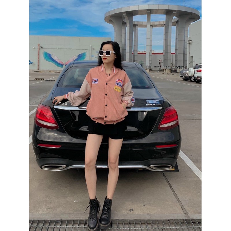 [Ảnh Thật] Áo Khoác Bomber Nhung gân form rộng phối màu siêu cute size 40-65kg