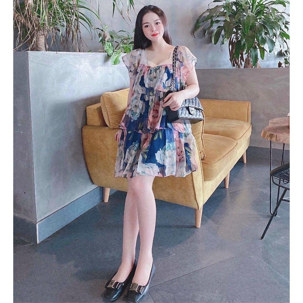 Đầm bầu hai dây thời trang thiết kế MB342 chất voan hai lớp freesize từ 45 đến 70kg