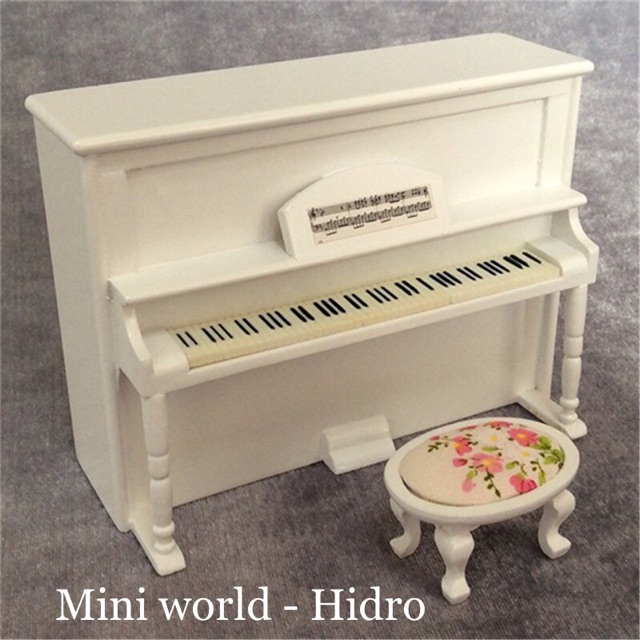 Mô hình đàn piano mini bằng gỗ trang trí nhà búp bê.