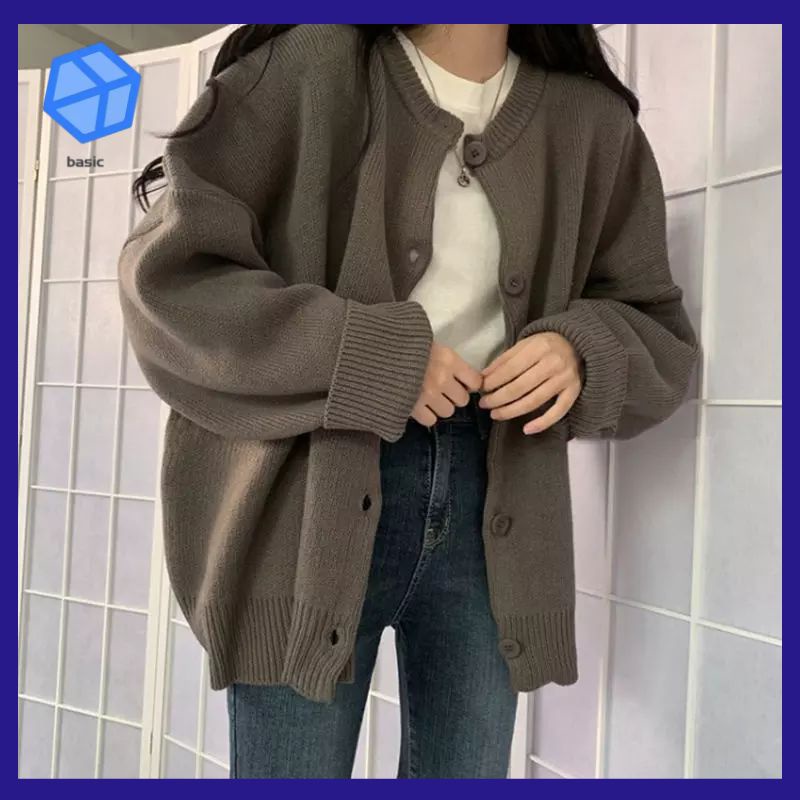 Áo Khoác Cardigan Dệt Kim Dáng Rộng Phong Cách Hàn Quốc Thu Đông Mới Cho Nữ Sinh