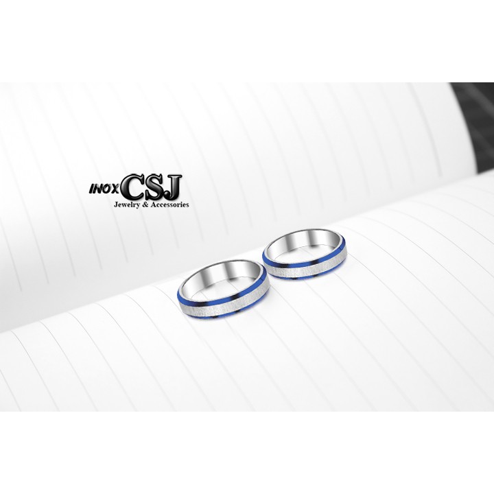 02 chiếc nhẫn cặp đôi tình nhân inox cao cấp viền sơn xanh đẹp, không đen - tặng hộp đựng xinh xắn