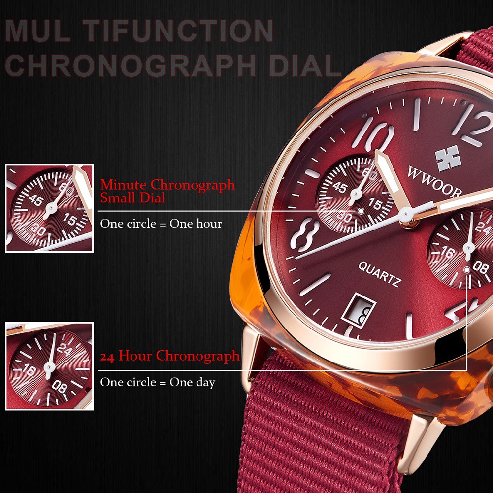 Đồng hồ WWOOR 8860 máy quartz chức năng chronograph phối dây đeo nylon hợp thời trang cho nữ