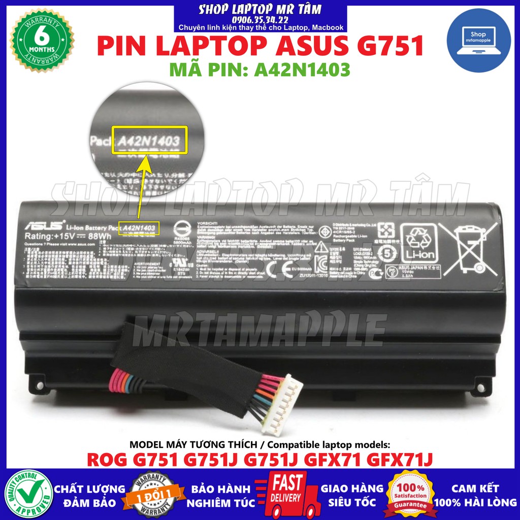 Pin Laptop ASUS G751 (A42N1403) (ZIN) - ROG G751 G751J G751J GFX71 GFX71J