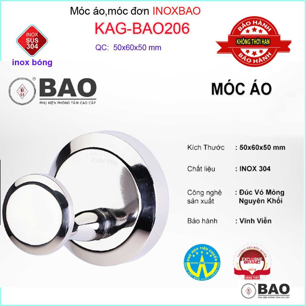 Móc treo đồ cao cấp Inox Bảo, móc áo Inox SUS304 KAG-BAO206