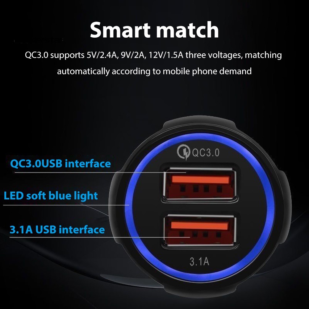 Cốc sạc nhanh gồm hai cổng USB QC3.0 3.1A dành cho ô tô