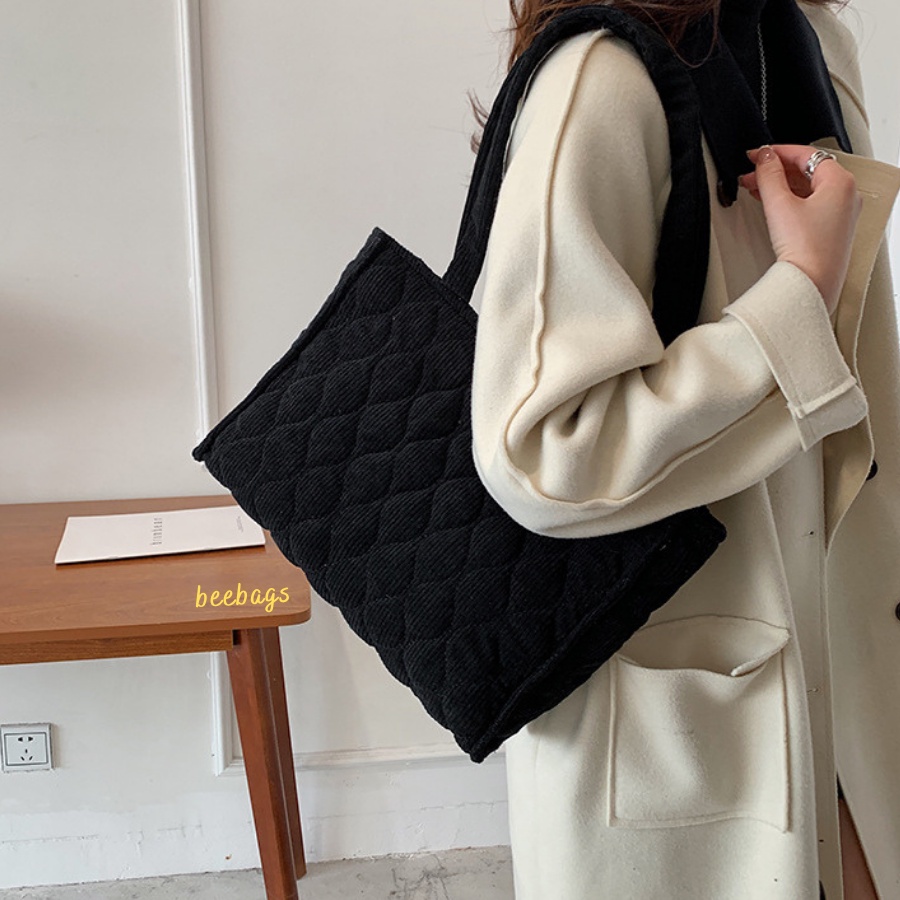 Túi Tote Đeo Vai Chất Liệu Vải Nhung Đựng Nhiều Đồ Laptop, Sách Vở | PHAO11 | Túi Xách Da Màu Trắng, Đen, Be Dễ Phối Đồ