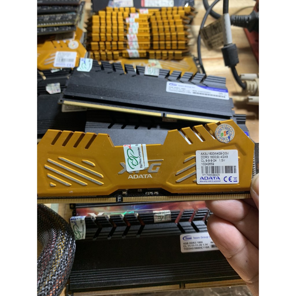 DDR3 Ram 4G-DDR3- BUS 1600 Hiệu ADATA Tản Nhiệt Màu Vàng Chân Đẹp KHÔNG KÉN MAIN- VI TÍNH BẮC HẢI