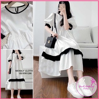 Váy xuông nữ babydoll dáng dài tay bồng V021, mẫu váy dáng rộng kiểu dáng hàn quốc, bầu bí bon chen thoải mái