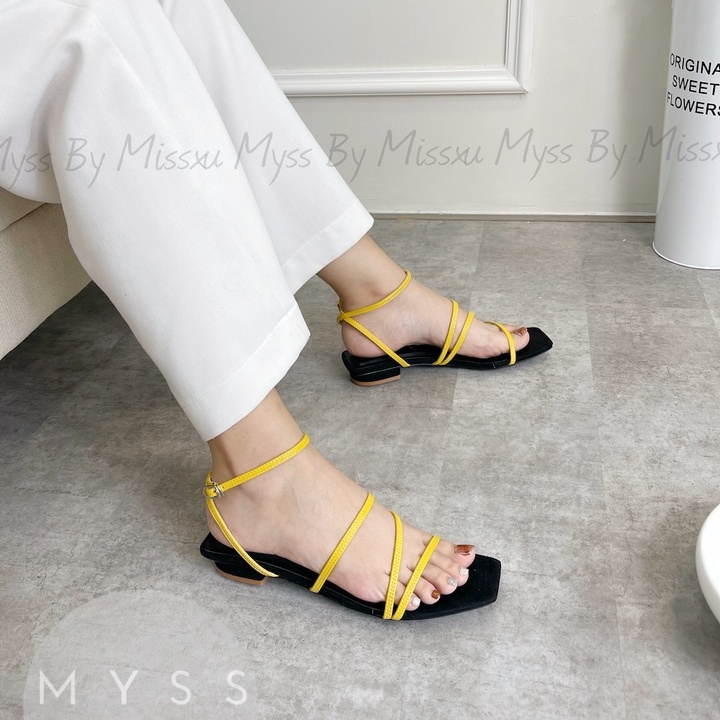 Giày sandal nữ dây chéo da thật phối quai sau 1,5 cm cao cấp MYSS - SDDT06