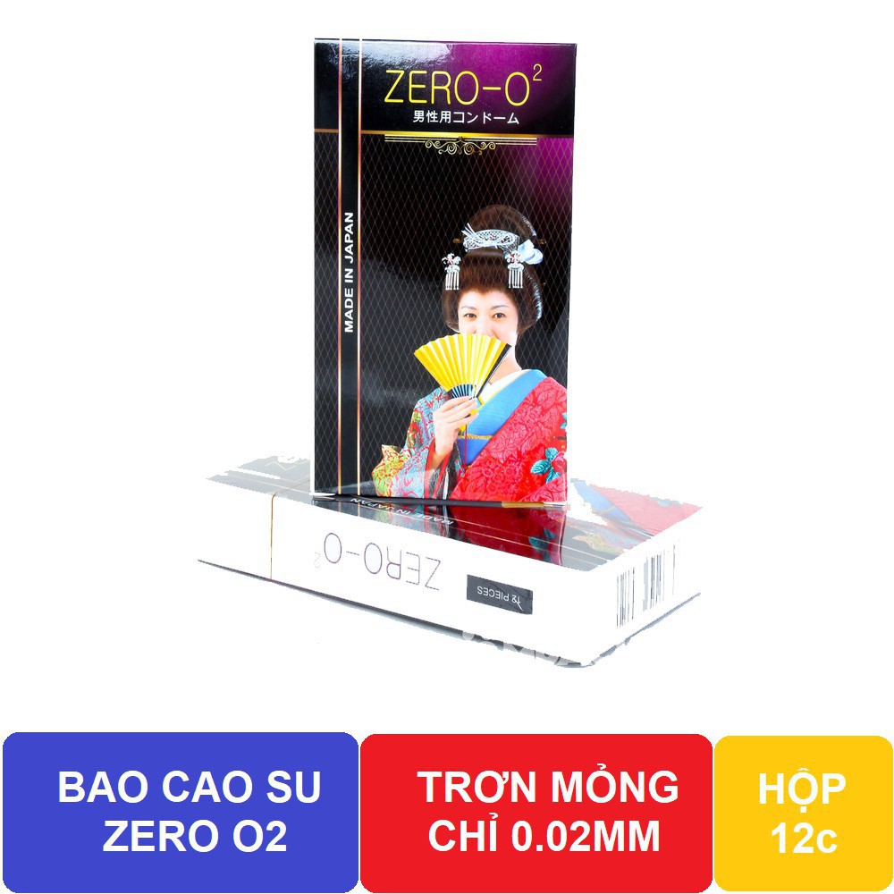 Bao cao su Nhật siêu mỏng siêu trơn hộp 12c Zero O2