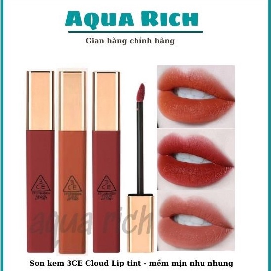 SON KEM LÌ 3CE CLOUD LIP TINT VỎ NHÁM- Needful- Macaron Red - Immanence- Active Lady