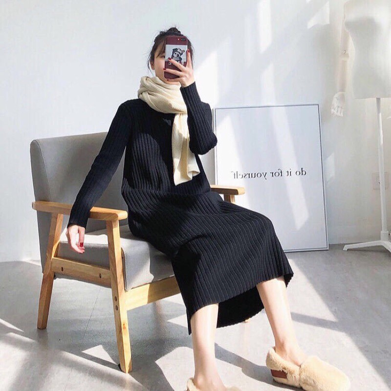 Váy len cổ tròn thời trang thu đông quảng châu 2021