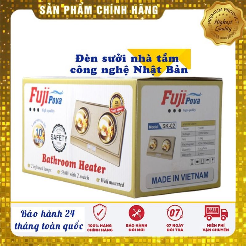 Đèn sưởi nhà tắm treo tường 2 bóng, 3 bóng Fuji Pova, chống đột quỵ, bóng hồng ngoại, hàng chính hãng - bảo hanh 2 năm
