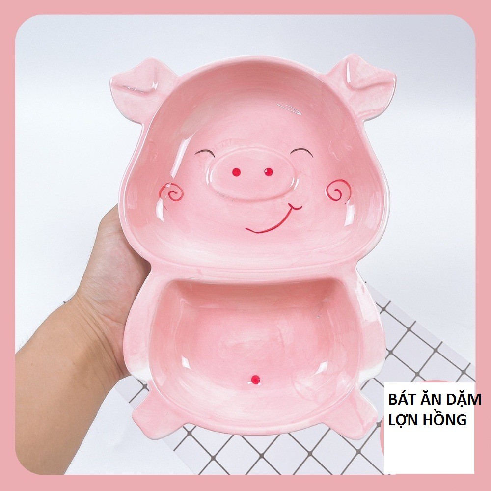 Bát Ăn Dặm Cute Cho Bé Hình Heo Hồng Dễ Thương, Chén Ăn Dặm Gốm Sứ Cao Cấp