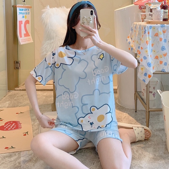 Set ulzzang đồ mặc nhà thun đùi Gấu Xanh DN130