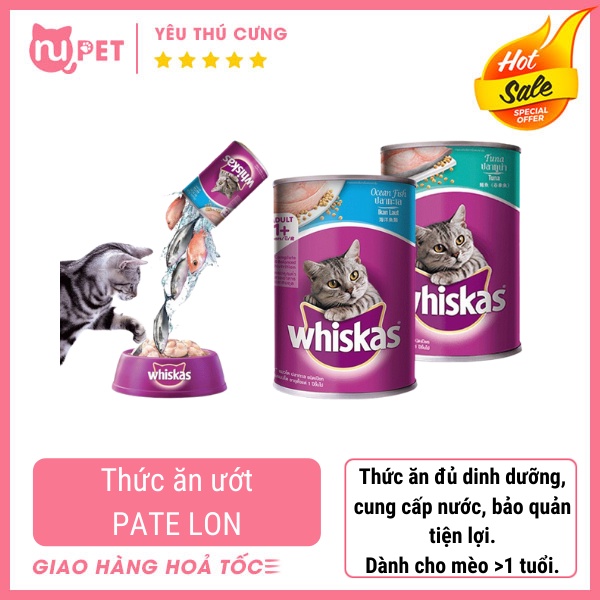 Pate whiskas cho mèo trưởng thành dạng lon 400g | Thức ăn ướt dạng lon whiskas cho mèo lớn | Pate whiskas cá ngừ cá thu