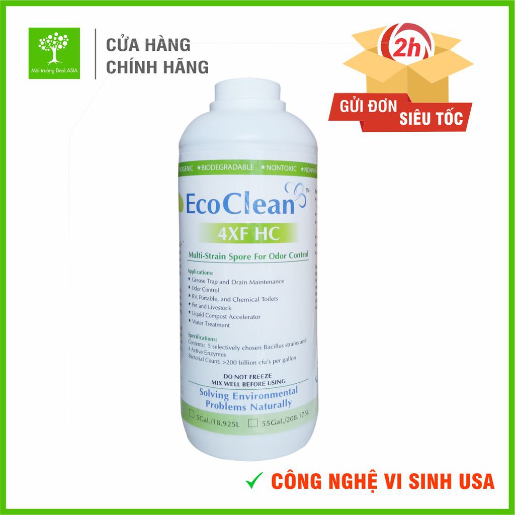 EcoClean 4XFHC - Vi Sinh Xử Lý Mùi Hôi Chuồng Trại, Bãi Rác, Nước Thải, Hầm Tự Hoại ... - Chai 1 lít