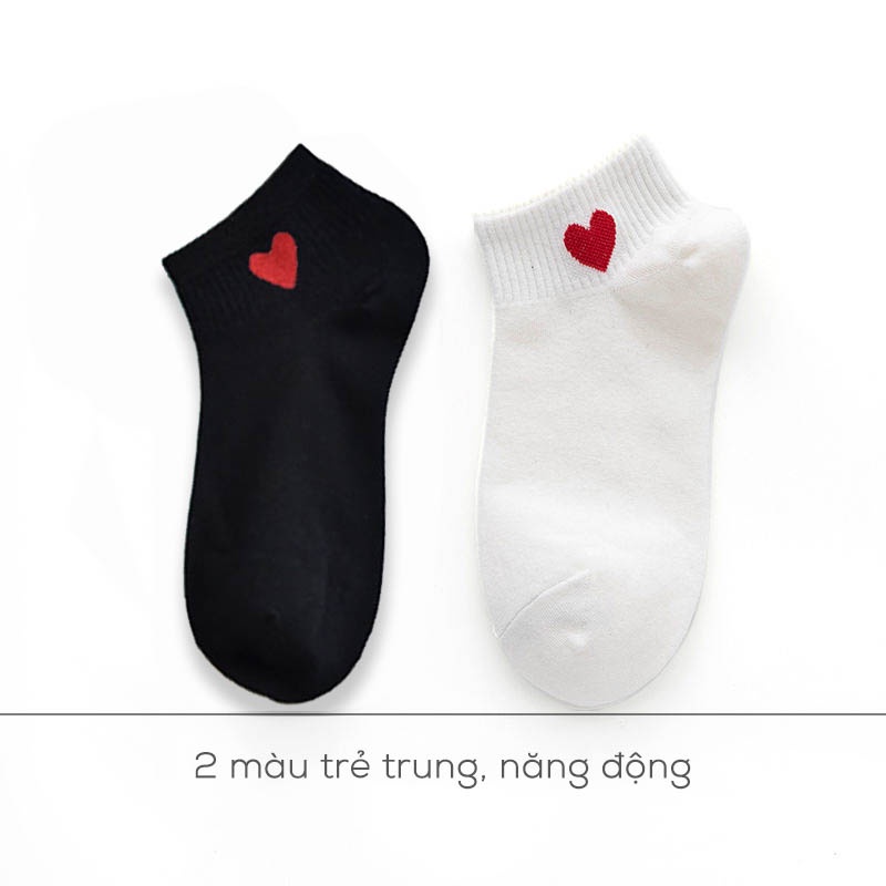 Tất nữ cổ thấp phong cách Hàn Quốc, vớ nữ hoạt tiết trái tim chất liệu cotton chống trơn- Cherry Shop