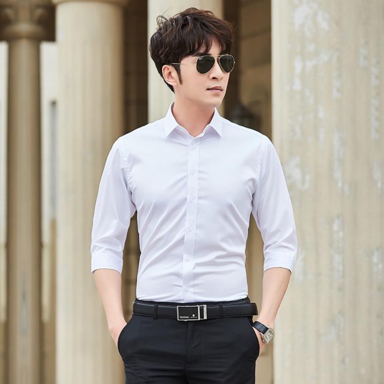 Áo sơ mi nam Trắng - Xám chất Lụa kiểu dáng slim fit lên form cực đẹp ་