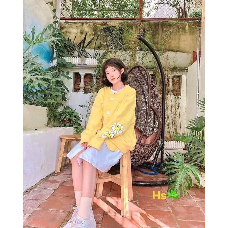 [Có Ảnh Thật] Áo Khoác Nỉ Cadigan Hoa Cúc In Tay, Áo Khoác Nỉ Nữ Form Rộng Chất Dày Dặn Anne Boutique Mã 762