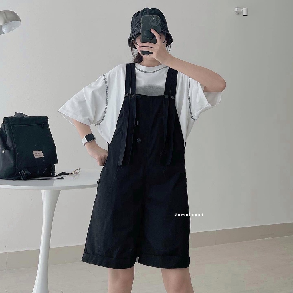 Yếm Quần Nữ Xinh JEM CLOSET Form Rộng Thiết Kế Cá Tính Phong Cách Màu Be Đen RIYO 7207