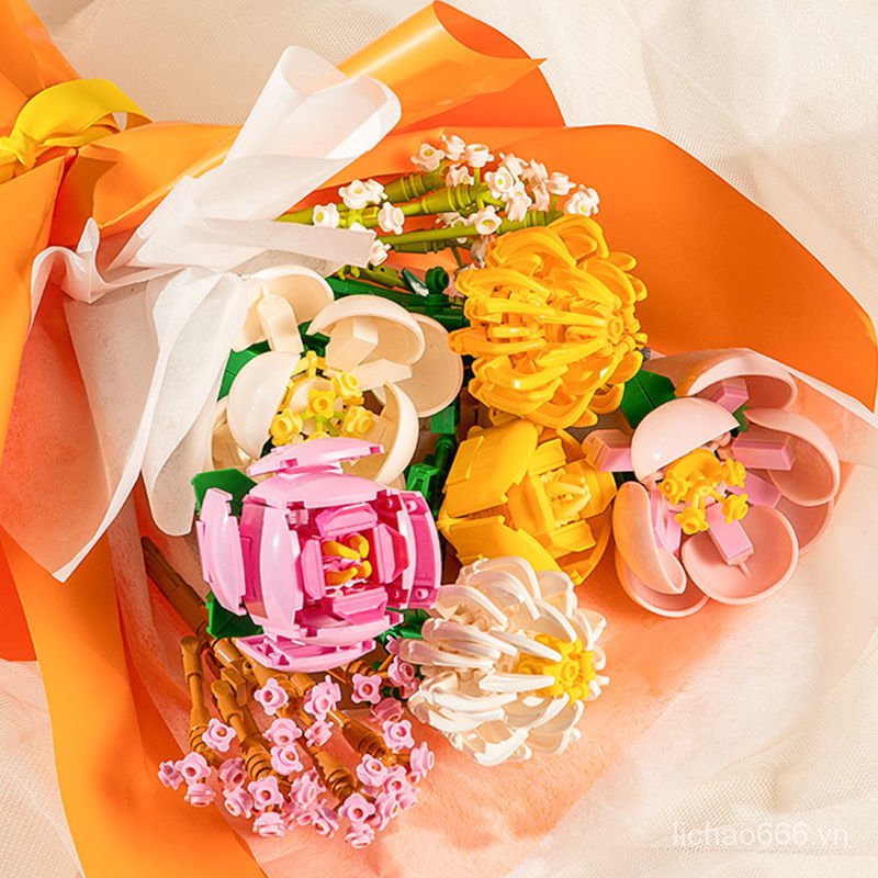 Đồ chơi lắp ráp hình bó hoa hồng đầy sao mảnh ghép nhỏ dùng làm quà tặng trang trí dành cho bé gái