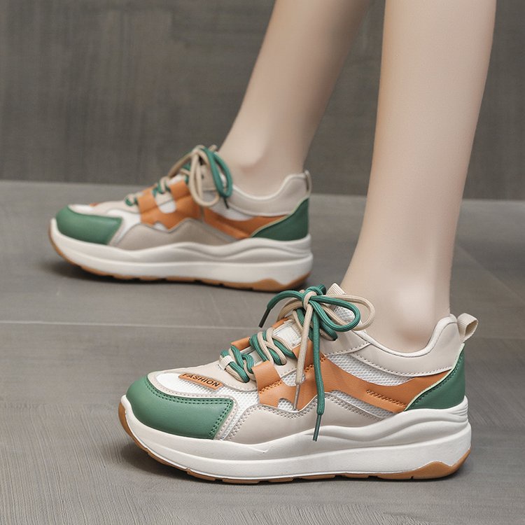 Giày Thể Thao Nữ Phối Lưới Thoáng Khí Cao 4cm, Đế Cao Su Mềm