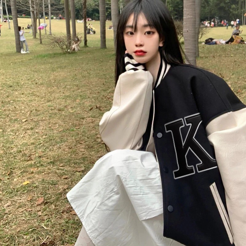 Áo Varsity Jacket - Chất vải nỉ cotton dày đẹp - form bao to cho nam nữ dưới 65kg - Hình thêu nổi sắc nét | BigBuy360 - bigbuy360.vn