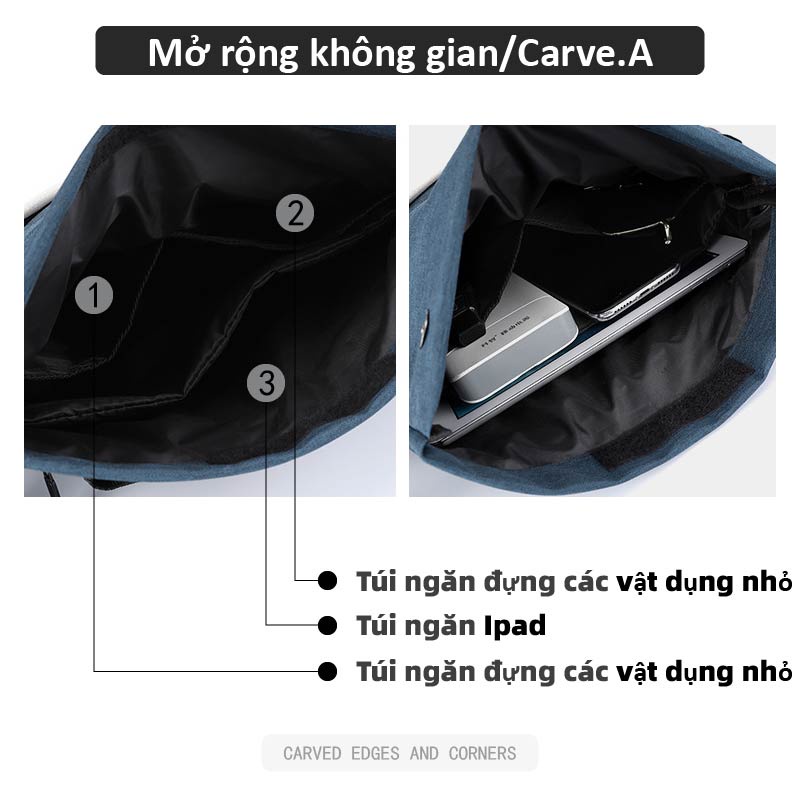 Carve.A Store Túi đựng ipad bộ đệm chống trộm bên hông ba lô túi đeo chéo bên túi ngực túi bên ba lô túi đeo vai nam ba lô nam mặt sau túi đeo chéo