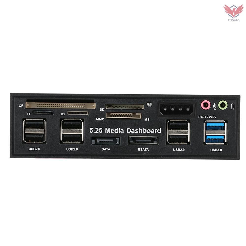 Fir Multi-Function USB 3.0 Hub eSATA SATA Port Internal Card Reader PC Dashboard Media Front Panel Audio for SD MS CF TF M2 MMC Memory Cards Fits 5.25
