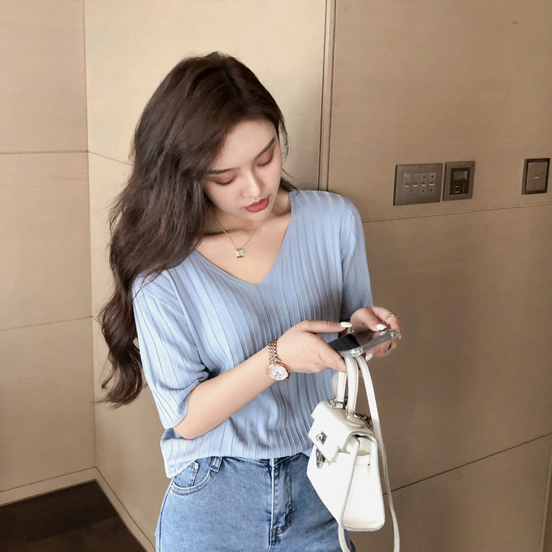 Áo Thun Nữ Tay Ngắn Cổ Chữ V Thời Trang Quyến Rũ 1674#
