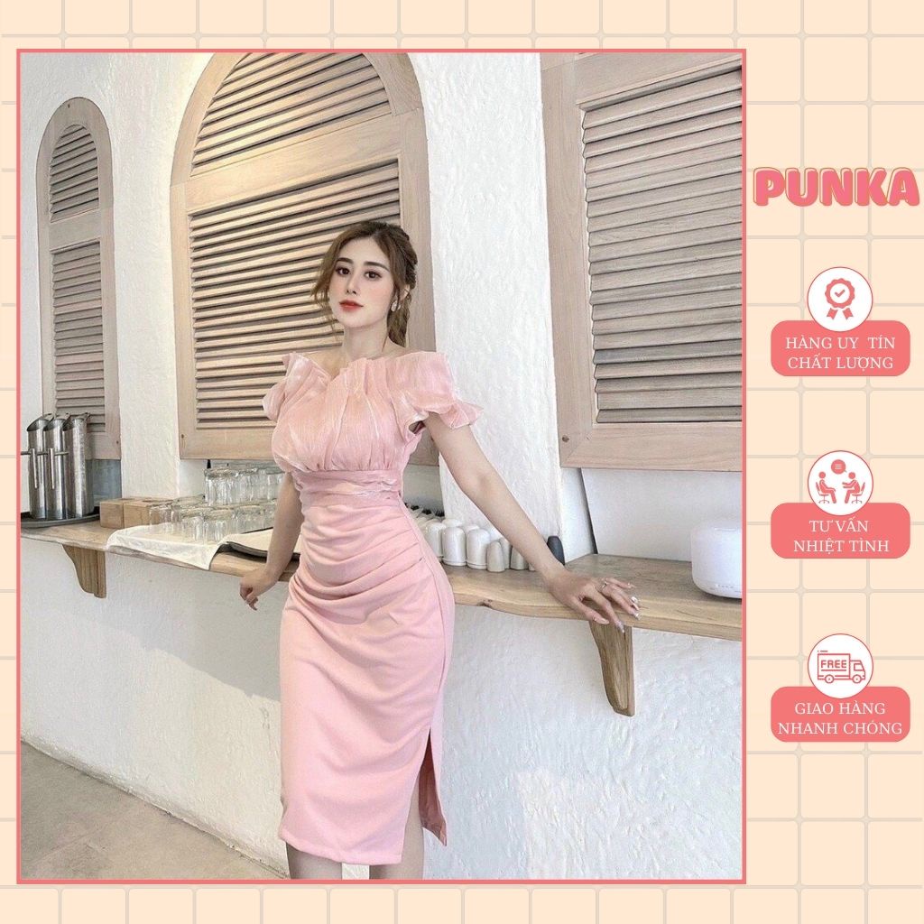 Đầm nữ body hở vai kết hợp tay ngắn bồng cao cấp thanh lịch, trẻ trung