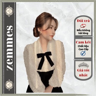 Áo Sơ Mi Cổ Bèo Nơ Ngực Vải Tơ Xinh Xắn [ SẢN PHẨM CHẤT LƯỢNG ] - ZEMMES 046