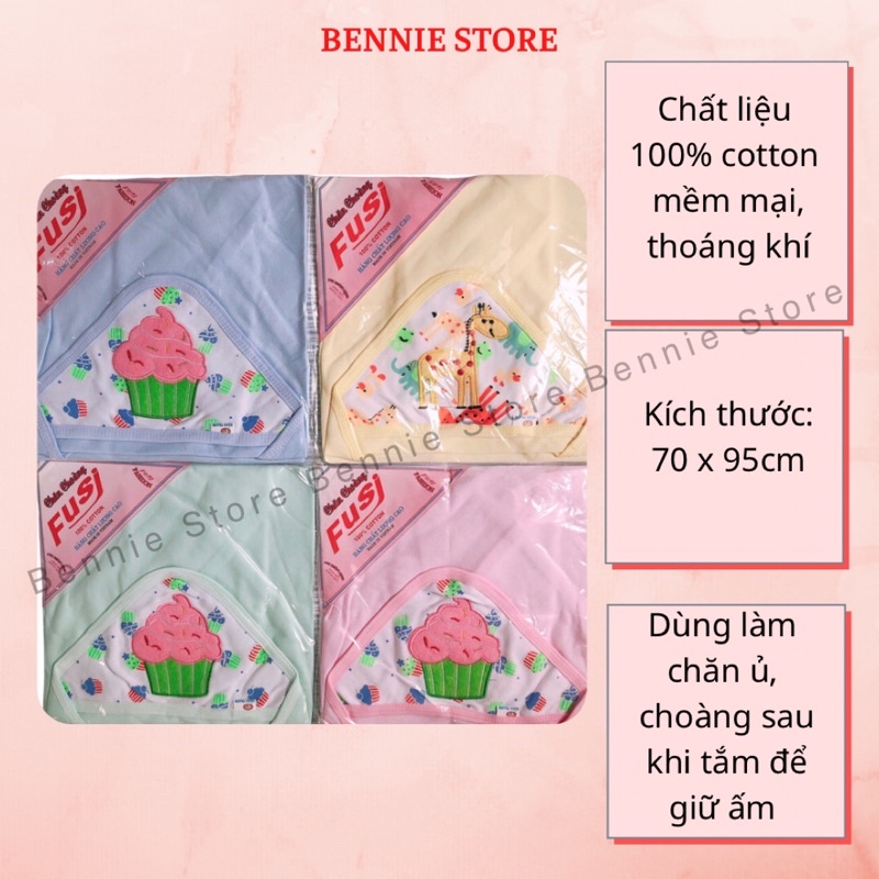 Chăn ủ có mũ cho bé (70x95cm), Quấn ủ kén chất liệu cotton Fusi Việt Nam