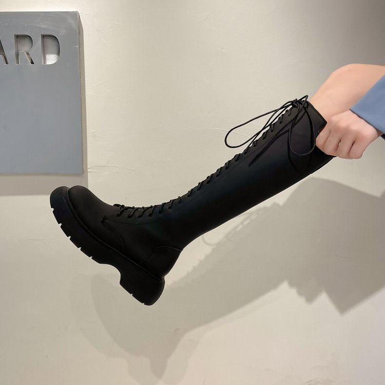 Giày bốt đế cao mũi tròn thắt dây và phối khóa kéo thời trang cá tính dành cho nữ | BigBuy360 - bigbuy360.vn