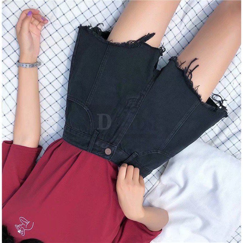 Quần Short Denim Lưng Cao Ống Rộng Thời Trang Hàn Quốc Cho Nữ