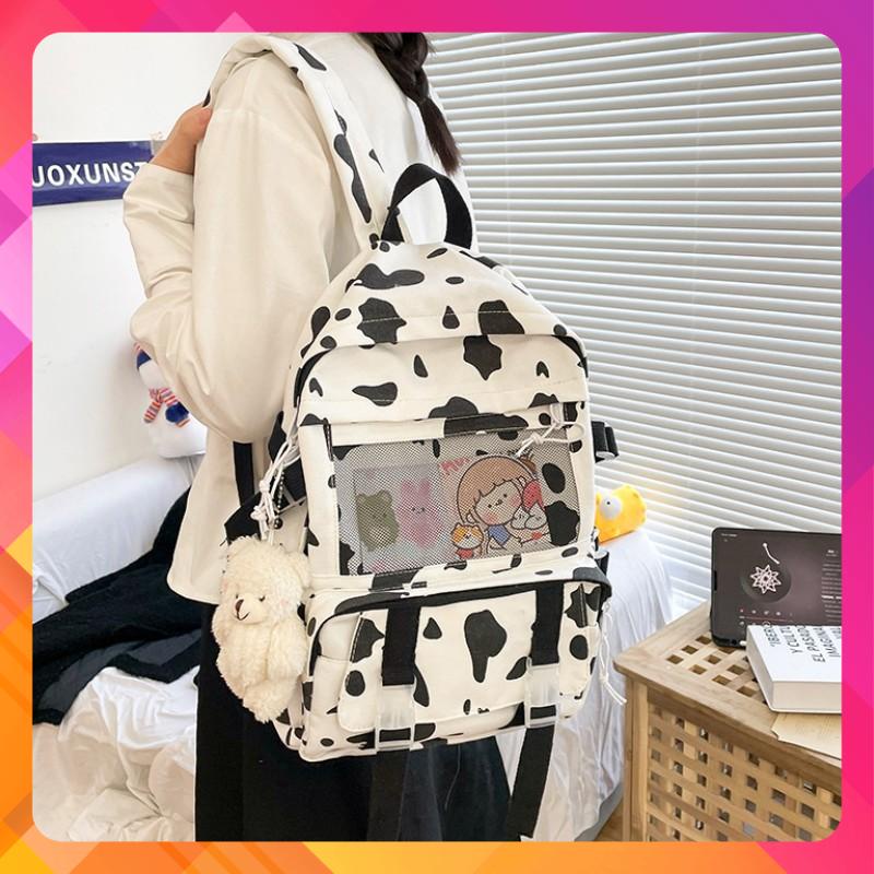 Balo bò sữa Ulzzang nam, nữ vải canvas chống nước - Cặp Đi Học - Tặng Kèm Pin Cài