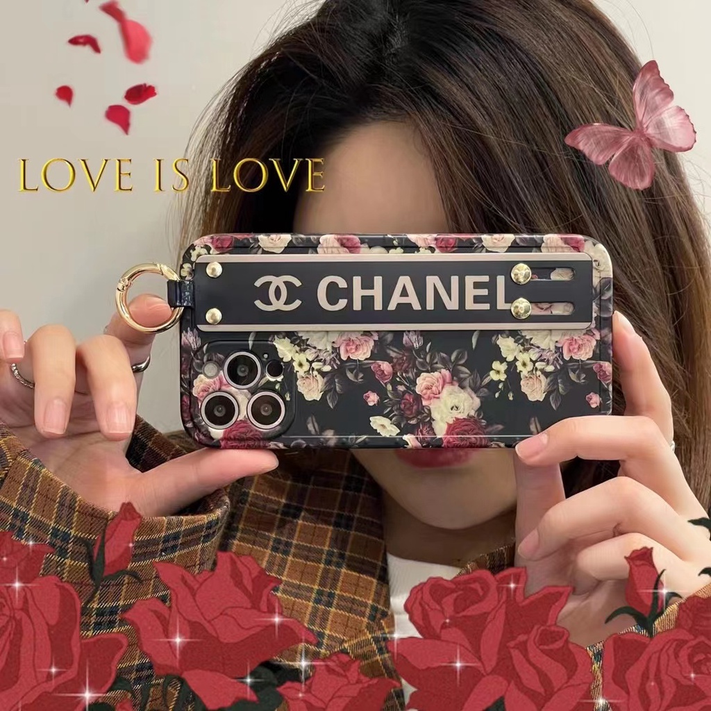 Ốp Điện Thoại Mềm Hình Hoa Trà Có Dây Đeo Cho IPhone 14 13PRO 13PROMAX 12PRO 12PROMAX 11 PRO MAX XSMAX XS XR