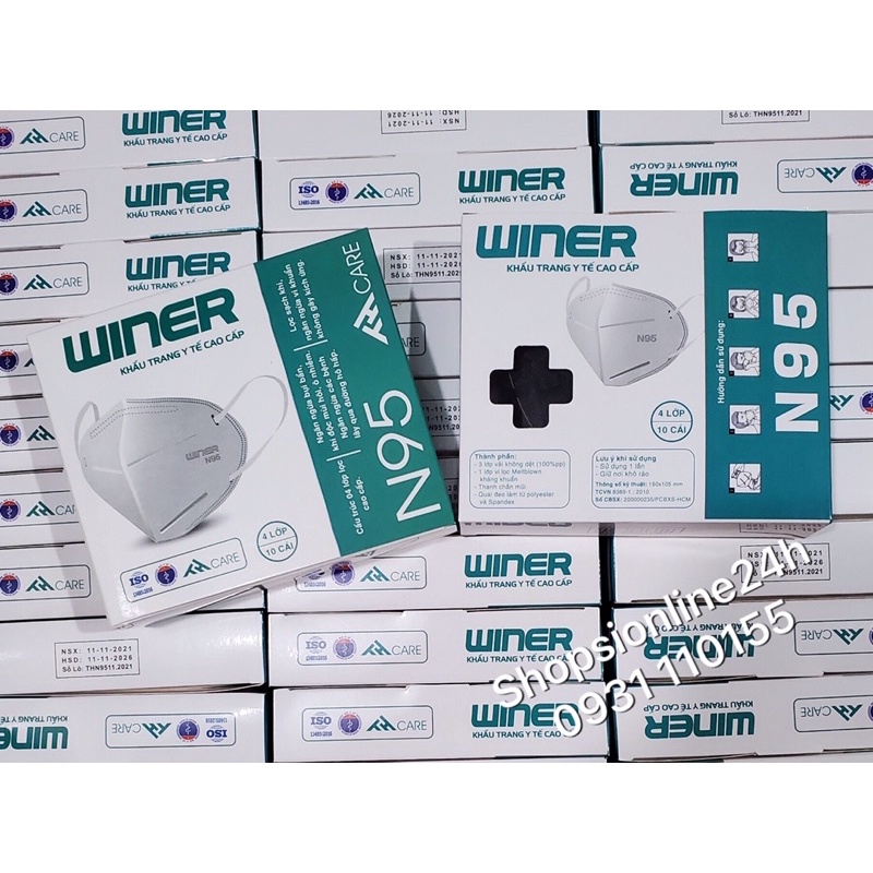✅ Hộp 10 cái khẩu trang y tế KN95 , N95 4 lớp kháng khuẩn Winer màu Đen