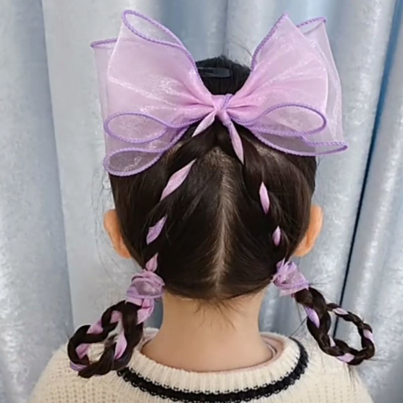 Kẹp Tóc Đính Nơ Ruy Băng Dài Phong Cách Hàn Quốc Cho Bé Gái