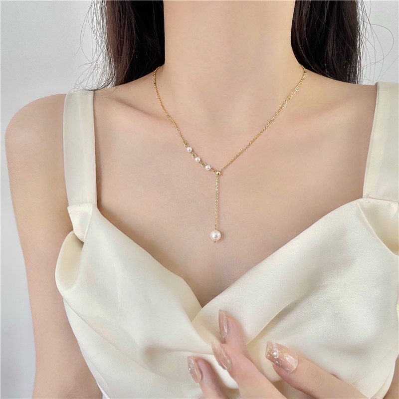 Dây chuyền ngọc trai nhân tạo treo dài dành cho nữ