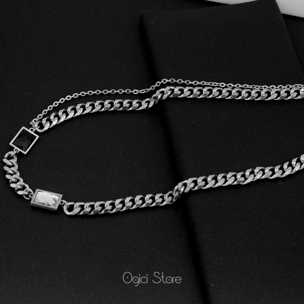 Dây chuyền nam titan không gỉ thời trang, Vòng cổ nam dây xích điểm nhấn viên đá 2 màu độc đáo, Cá tính, Unisex