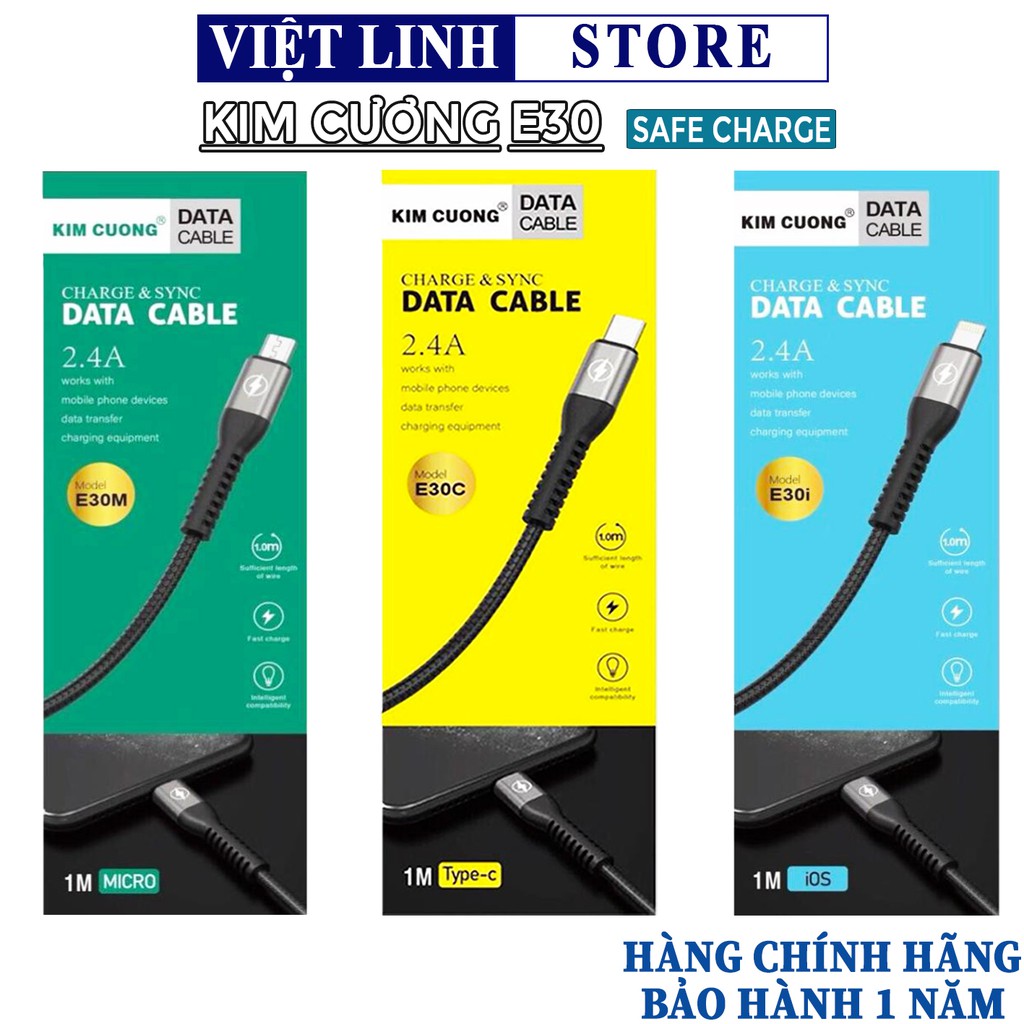 Dây cáp sạc nhanh iPhone, Samsung, Android Micro, Type-C, IOS dây dù 1m E30, an toàn cho người sử dụng - Việt Linh Store