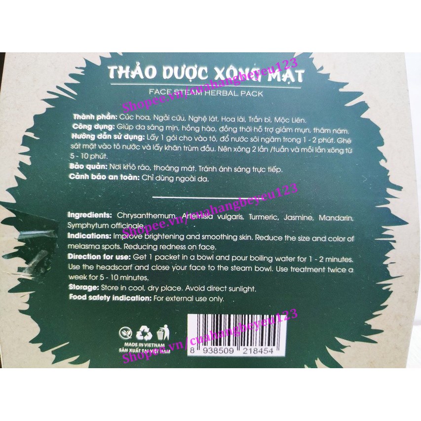 [25gr] Hộp 5 gói thảo dược xông mặt [Làm Đẹp Cung Đình] [Bảo nhiên] (Việt Nam)